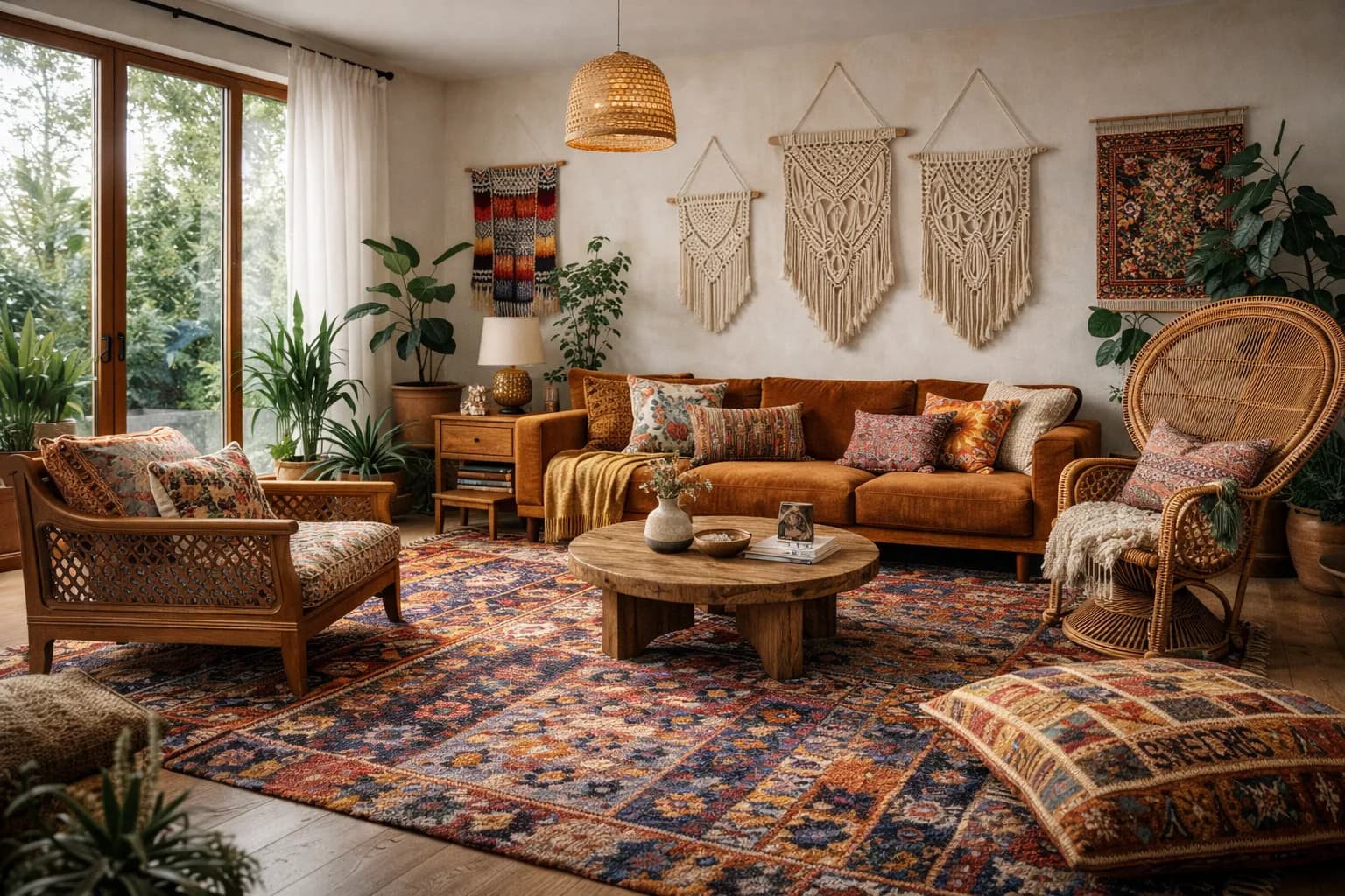 Bohemian interior design style - AI generated photorealistic room visualization