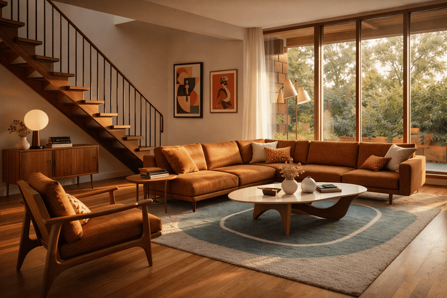Mid-Century interior design style - AI generated photorealistic room visualization